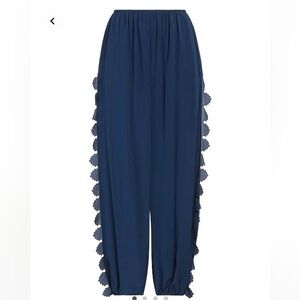 STELLA McCARTNEY Navy Silk Pants with Scalloped Side Trim